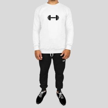 Imagem de Conjunto Calça e Blusa Moletom Careca Sem Capuz Algodão Estampado Peso Academia-Masculino