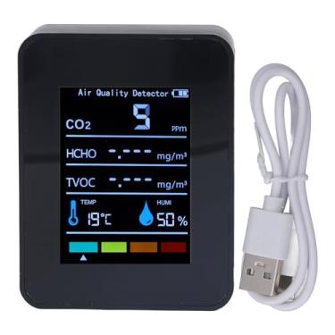 Imagem de Detector de dióxido de carbono Co2 preto LCD Tvoc Hcho Monitor de temperatura e umidade do ar Medidor de temperatura e umidade Monitor de qualidade do ar Testador de qualidade do ar interno doméstico