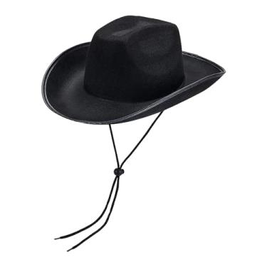 Imagem de rockible Chapéu de cowboy ocidental, chapéu de vaqueira, casual, aba larga, chapéu leve, proteção solar, para fontes de festa, adereços fotográficos, preto