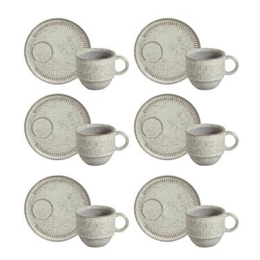 Imagem de Conjunto de Xícaras de Chá Empilháveis com Pires Porto Brasil Pistache 6 peças – 230 ml