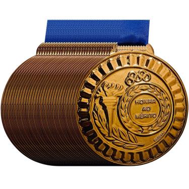 Imagem de Kit 32 Medalhas Honra Ao Mérito 5,5cm Fita Azul Esportes bronze