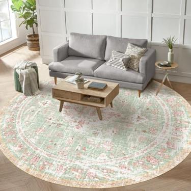Imagem de Vhong Boho Area Rugs Vintage Lavável Moderno Tapete Neutro Verde e Rosa 20 × 20 Alto Tr...