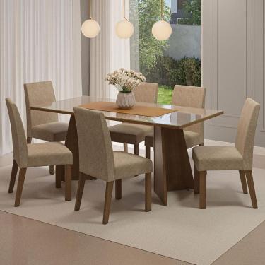 Imagem de Conjunto Sala de Jantar Mesa Tampo de Vidro 6 Cadeiras Rustic/Crema/Imperial Valerie Madesa