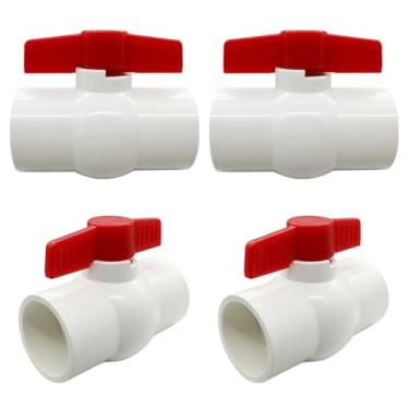 Imagem de BesNPT Válvula de esfera de PVC de 3,5 cm com soquete deslizante de 1 1/10.2 cm válvula de fechamento de tubo de água vermelha com alça em T (pacote com 4)