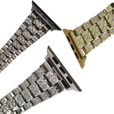 Imagem de Pulseira Smartwatch Kit 3 Pulseiras Luxo Pedra Strass Aço 3 Elos intel