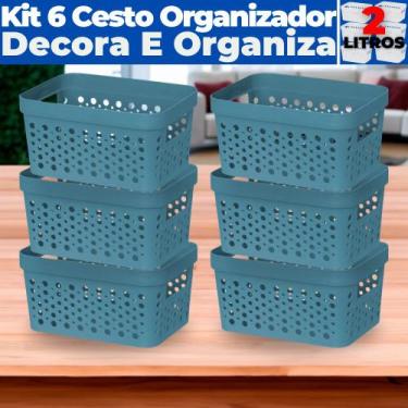 Imagem de Kit 6 Cestos Organizador s/ Tampa Trama Rattan 2L Usual - Usual Utilid