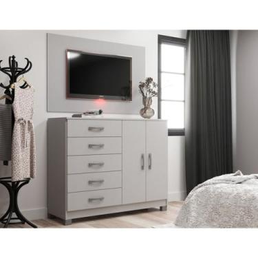 Imagem de Cômoda Sapateira 2 Portas 5 Gavetas com Pés + Painel para Tv até 55 Po