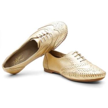 Imagem de Sapato Oxford Couro Feminino Brogue Metalizado Leve Conforto - Q&A, 36