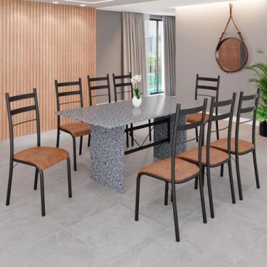 Imagem de Conjunto Sala de Jantar Mesa Retangular 180x75cm Tampo Granito Ocre 8 