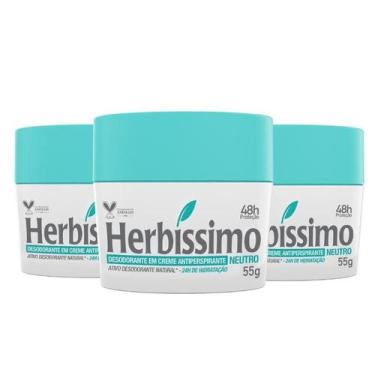 Imagem de Kit Desodorante Creme Antitranspirante Neutro Herbíssimo 55G - 3 unida