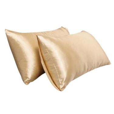 Imagem de Kit 02 Fronhas Cetim 70cm x 50cm Anti Frizz Dourado - Tuca Casa