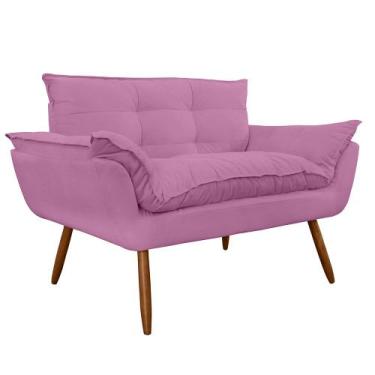 Imagem de Namoradeira Poltrona Sofá decorativa 02 Lugares Opalla Pés Palito Rosa