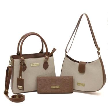 Imagem de Bolsa Feminina Kit 3 Peças Média Transversal - Larissa Castro, Marrom