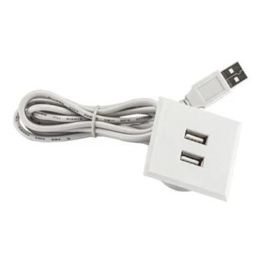 Imagem de Tomada C/ 2 Usb Renna Embutir Mesa/sofá Pop Quadrado 2,1 A, Cinza
