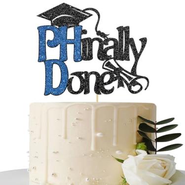 Imagem de Maicaiffe Phinally Done Cake Topper - Congrats Grad - Congrats PHD - Master - Senior - Ph.D Graduation Party Cake Decorations, Black Blue Glitter