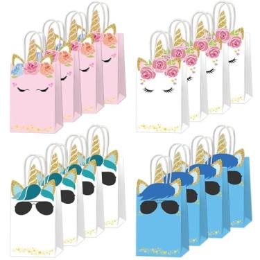 Imagem de ojustbeok 24 peças de sacos de lembrancinha de festa de unicórnio arco-íris sacos descartáveis com alças sacos de presente para meninas e meninos temáticos de unicórnio decoração de chá de bebê