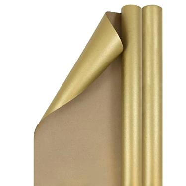 Imagem de JAM PAPER Embalagem para presente – Papel kraft – Total de 50 metros quadrados – Papel Kraft dourado – 2 rolos/pacote