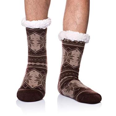 Imagem de DoSmart Meias masculinas de inverno com forro de lã térmica, macias, quentes, aconchegantes, felpudas, fofas, natalinas, antiderrapantes, Marrom B, tamanho �nico