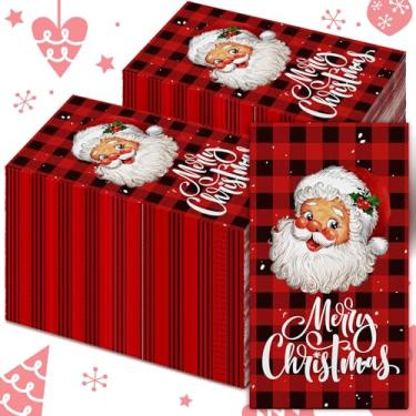 Imagem de Karenhi 200 Pçs Toalhas de Mão Descartáveis de Natal para Banheiro 2 Camadas Papai Noel Toalhas de Papel de Convidado Búfalo Xadrez Guardanapo de Convidado Toalhas de Mão de Papel Decorativas para Casa de Banho para Festa Feriado Casamento