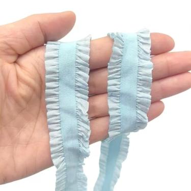 Imagem de Lmlliang Acabamento elástico de renda de 2,5 cm, fita de algodão elástico, acabamento elástico macio com babados para costura, lingerie DIY, artesanato, decoração de casamento (azul claro)