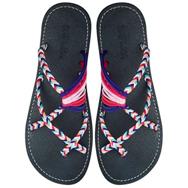 Imagem de Capana Sandálias rasteiras femininas de tecido - sandálias trançadas com tiras, sandálias de praia para mulheres verão elegante, sandálias boêmia de corda, sapatos femininos casuais de primavera,