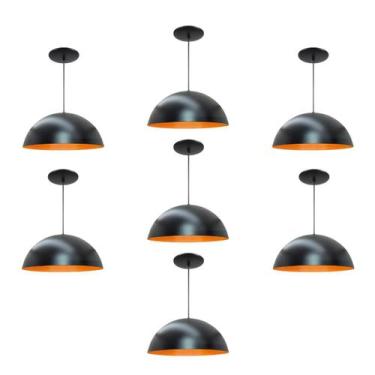 Imagem de Kit 7 Luminária Pendente Meia Lua 34cm Com Interior Laranja Com Fiação