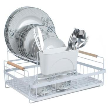 Imagem de Escorredor De Louça Metal Porta Talheres Pratos Copos - PGB, Branco