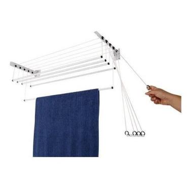 Imagem de Varal De Parede - Com 5 Varetas De Aço - 100x38 Cm - Maxeb, Branco