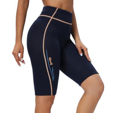 Imagem de GoldFin Shorts de mergulho feminino, calça de neoprene de 2 mm de cintura alta mantém quente para mergulho, natação, surfe, caiaque, passeios de barco (faixa laranja, G)