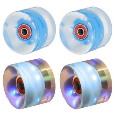 Imagem de PATIKIL Rodas de skate Light Up 60 x 45 mm, pacote com 4 rodas de skate de poliuretano 78A com rolamentos para substituição de patinação de duas fileiras de cruzeiro ao ar livre, azul claro