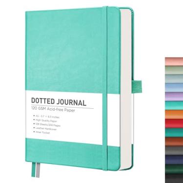Imagem de RETTACY Caderno de diário pontilhado, 256 páginas, tamanho médio A5 (14 cm × 21 cm), capa dura de couro, papel grosso de 120 g/m², para diário, planejamento, rastreamento (menta)