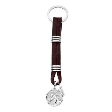 Imagem de Chaveiro de Couro Natural com Cavalo Prateado - VL ACCESSOIRES