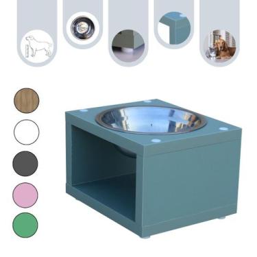 Imagem de Comedouro Elevado Gato Cachorro Pet MDF Luke Verde - Inox - Maderacco