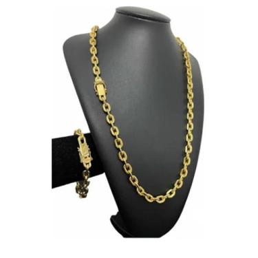 Imagem de Cordão Cadeado 8mm Com Pulseira Banhado A Ouro - A.R Variedades MT