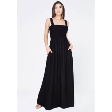 Imagem de Vestido longo Caraú Viscose com Alça Lastex no Peito Preto - Amazonia 