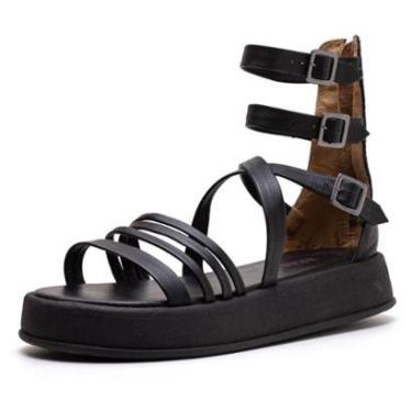 Imagem de Sandália Plataforma Gladiadora Emma 100% Couro Preto-Feminino