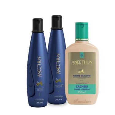 Imagem de Kit Aneethun Linha A com 2 Shampoo 300ml + 1 Creme de Silicone Cachos 