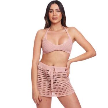 Imagem de Saída de Praia Saia Tricot Curta feminina Transparente - EUC STORE, Ro