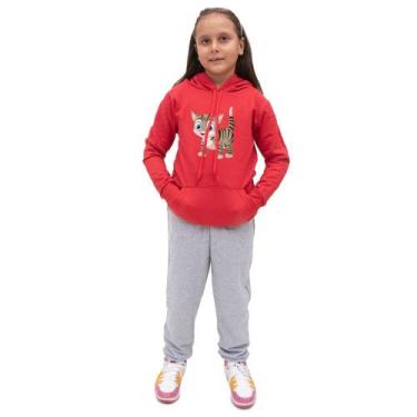 Imagem de Conjunto Moletom Infantil Meninas Blusa Canguru Capuz e Calça Comprida