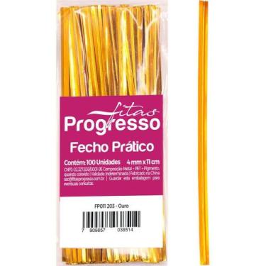 Imagem de Fecho Metálico Dourado 4MMX11CM. Pacote com 100 - Fitas Progresso