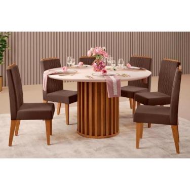 Imagem de Cozinha Completa Viena Tampo Madeirado c/ Vidro 136cm e 6 Cadeiras Bia