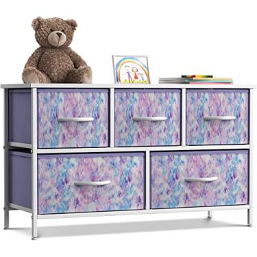 Imagem de Sorbus Kids Dresser with 5 Drawers - Storage Chest Organizer Unit with Steel Frame, Wood Top, Easy Pull Fabric Bins - Long Wide TV Stand for Bedroom Furniture, Hallway, Closet & Office Organization