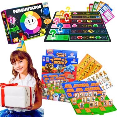 Imagem de Kit 2 jogos de tabuleiro infantis qual é o bicho ? brinquedo pedagógico educativos escola + jogo perguntados quiz de perguntas presente menino 5 anos menina dia das crianças natal