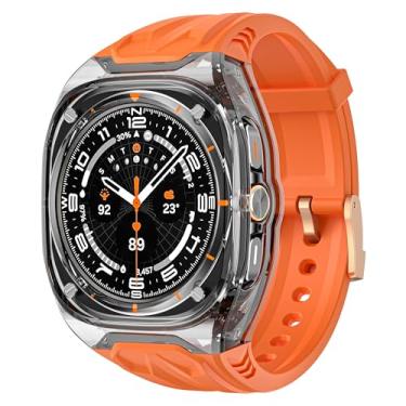 Imagem de WONJOY Compatível com Samsung Galaxy Watch 7 Ultra 2024 de 47 mm com capa, pulseira esportiva robusta de TPU (laranja)