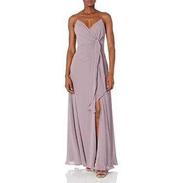 Imagem de Jenny Yoo Vestido feminino de chiffon longo rodado Amara evasê com decote em V, Lilás, 50