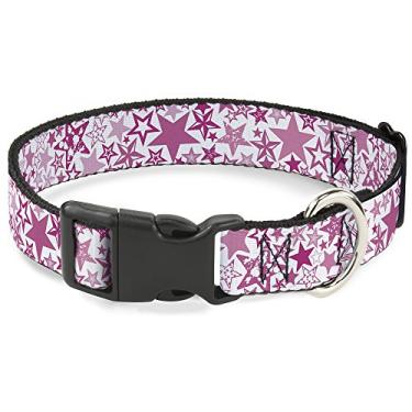 Imagem de Buckle-Down Coleira com clipe de plástico – Stargazer Branco/Rosa – 3,8 cm de largura – Serve para pescoço de 40,6 a 58,4 cm – Médio