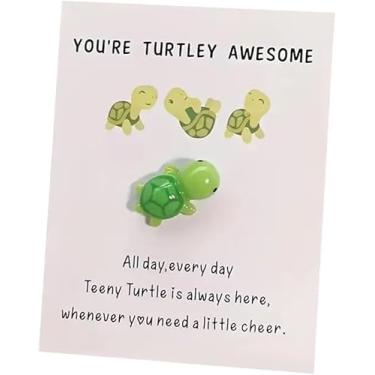 Imagem de Mini tartaruga abraçada de bolso, presente inspirador incrível You're Turtley com cartão, cartões de agradecimento, mini tartaruga marinha figura de bolso presente para amigos e familiares (tartaruga