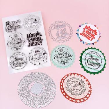 Imagem de Alinacutle Carimbos cortados e transparentes de corte de metal para artesanato em papel feito à mão cartões comemorativos scrapbooking da Alina Crafts (2 peças de carimbos de etiquetas de Natal e