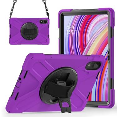 Imagem de GooodiDEAR Capa para Redmi Pad Pro 12.1, capa resistente à prova de choque Mi Poco Pad 12.1 com suporte giratório de 360°, alça de ombro ajustável, proteção total, design de plugue contra poeira, roxo