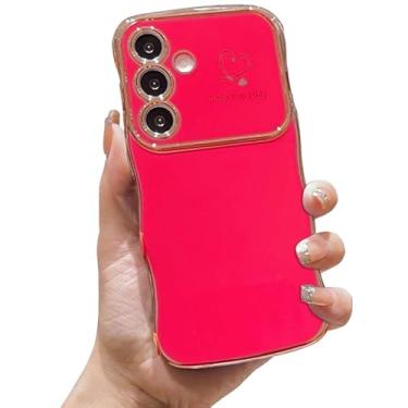 Imagem de IDweel Capa para Galaxy S24 para mulheres e meninas, moldura ondulada fofa de luxo em formato encaracolado com coração de amor, proteção de câmera levantada slim fit, capa de telefone leve à prova de